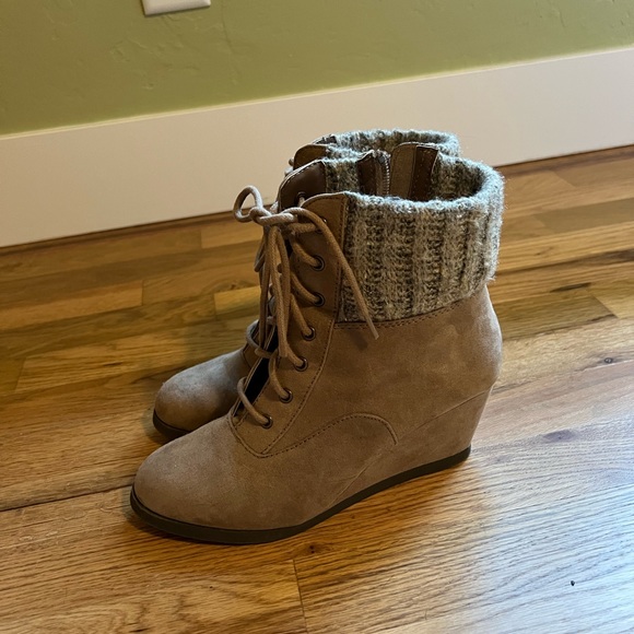 SO Tan Sweater Booties with Knit Detailing - Picture 2 of 5